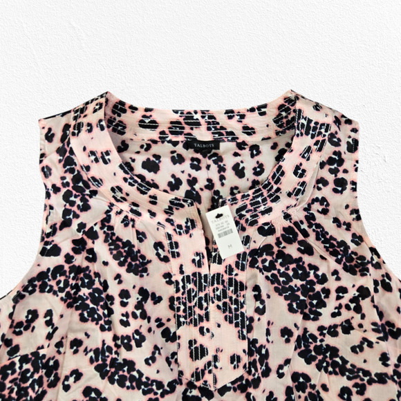 Talbots Pink Animal Print Paisley Trapunto Popover Sleeveless Blouse Size Medium - Picture 2 of 7